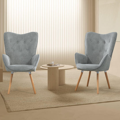 MEUBLE COSY Leunstoelen, relaxstoel, armleunstoel stoel, eenpersoonsbank met gestoffeerde en houten poten voor woonkamer slaapkamer kantoor Vanity, stof, grijs, 68x50x106cm