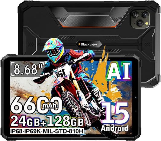 Blackview Active 5 Rugged Tablet met Android 15, 8 inch, 24 GB + 128 GB + 2 TB tablet, 6600 mAh robuuste smartphone, luidspreker 2 W x 2, IP68/69K robuuste tablets, Dual SIM, 4G LTE, 5G wifi, GPS, OTG