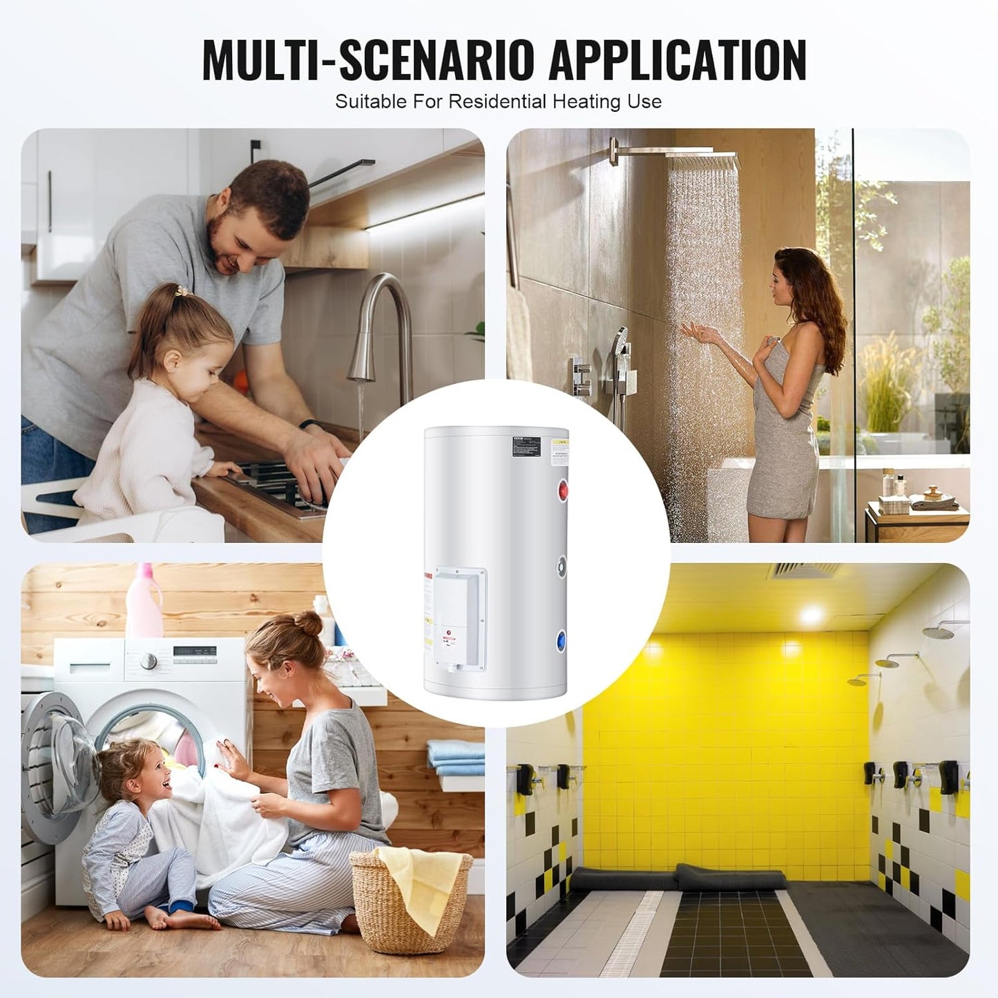 VEVOR Elektrische boiler, 18 gallon tank, doorstroomboiler, 1,6 kW tankloze boiler met led-display, draaiknopbediening, doorstroomboiler voor douche, badkamer