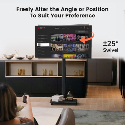 Mobiele tv-kar rollende tv-standaard voor schermen van 26-70 inch, mobiele tv-kar voor maximaal 80 lbs, 25° draaibaar met 6 niveaus van hoogteverstelling voor optimaal zicht, tv-standaards voor