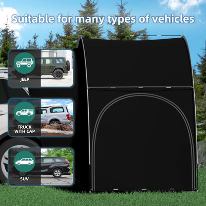 SUV Auto Tent, SUV Campingtent met Drie Deuren die aan alle Drie de Zijden Opengaan, Waterdichte en UV-Bestendige Grote Ruimte Autotent Achterklep voor Kamperen, EU-QCZP-BK
