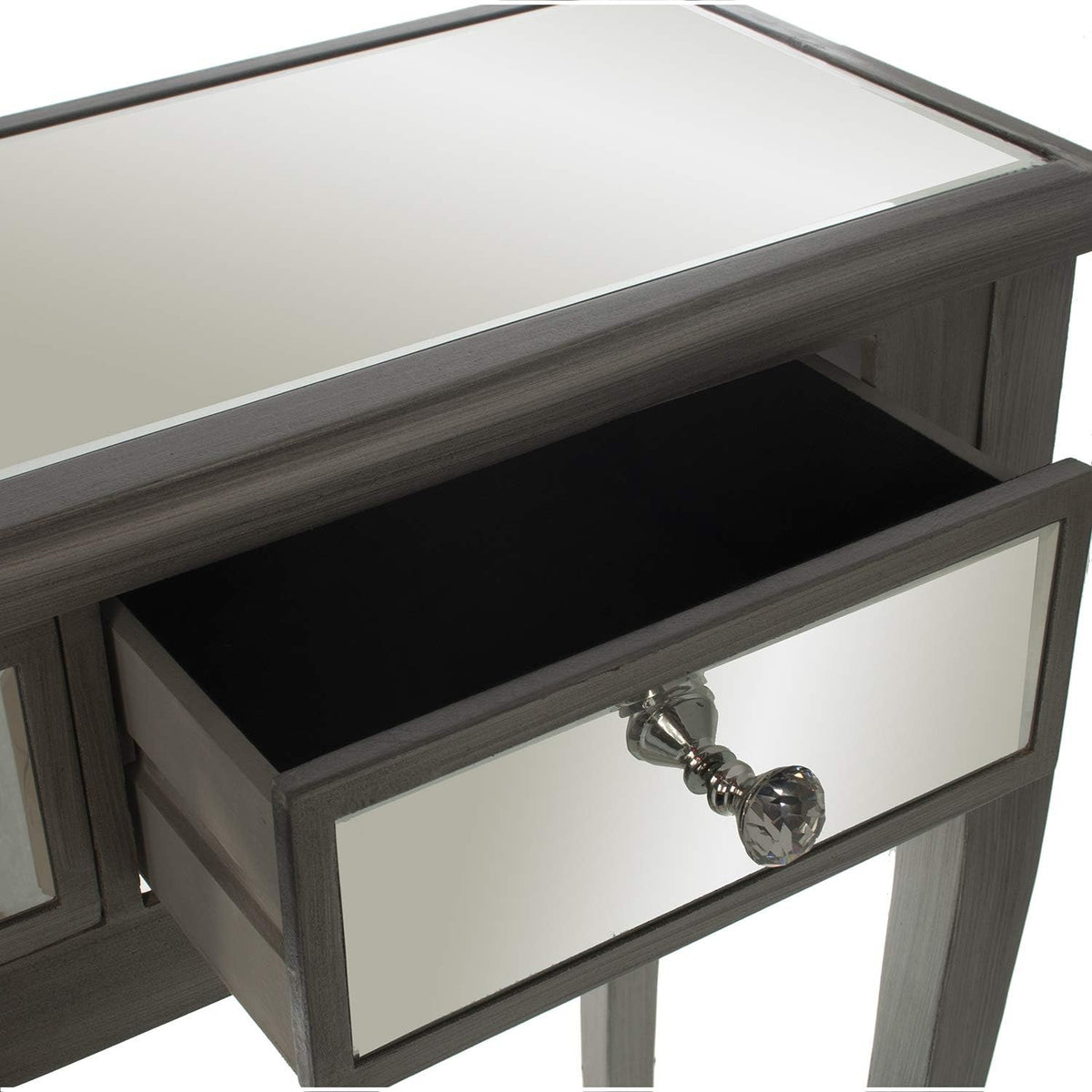 DRW bijzettafel met 2 laden van hout en spiegel in zilver 80 x 30 x 80 cm