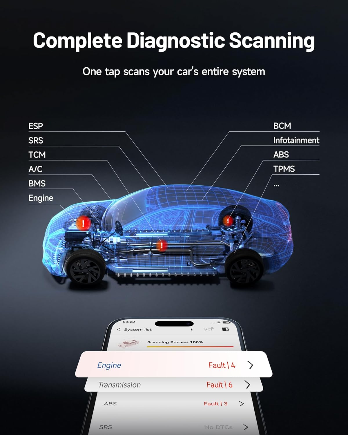 OBD2 Scanner – Auto Diagnose Tool – Foutcode Lezer – Vehicle Scanner – Bluetooth Scanner – Bidirectionele Communicatie – AI-Assistent met 13+ Servicefuncties