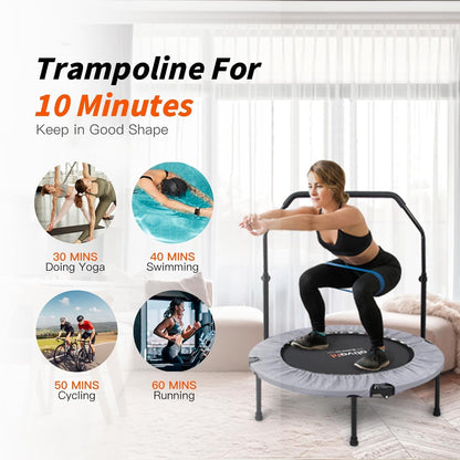 ATIVAFIT 102 cm opvouwbare trampoline met verstelbare schuimrubberen handgreep voor binnengebruik door volwassenen Ideaal voor fysieke fitnesstraining binnenshuis Thuis sporten