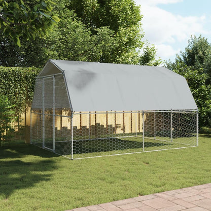 Dog Cages 2 Pack with Roof and Door Silver Galvanized Steel Chicken Coop with Roof, Walk-In Chicken Coop for Chickens Chicken Coop Duck Pen Outdoor