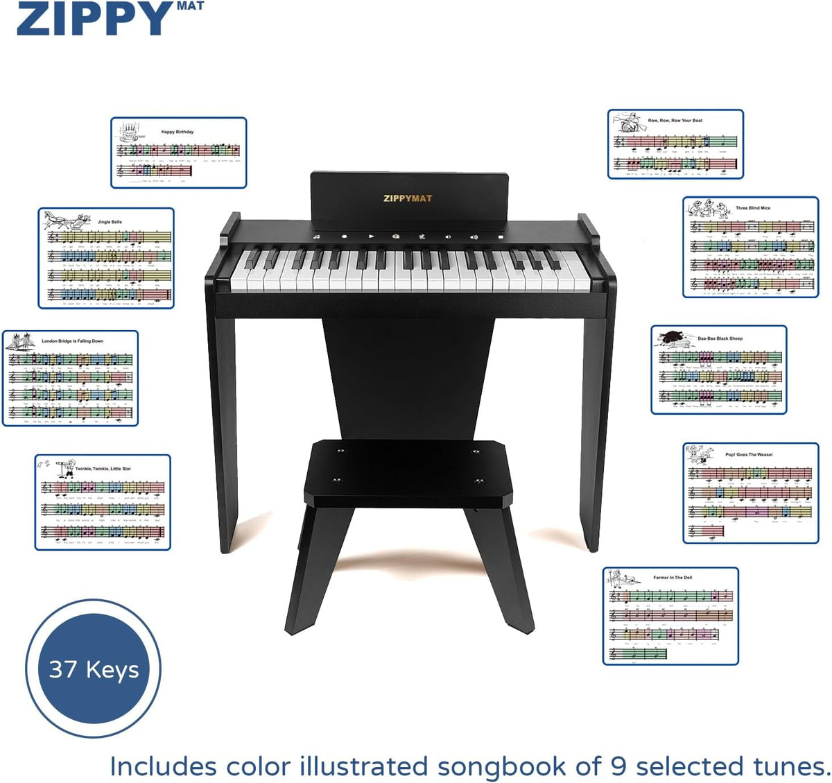 Kinderpiano – Speelgoedpiano – Digitale Piano – Pianoklavier – Muziekinstrument – Zwart – 37 Toetsen – 3 Volledige Octaven
