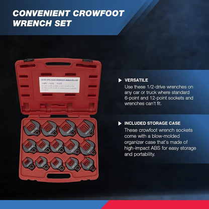 Neiko® 03325 A 1/2 aandrijving Sae Crowfoot-sleutelset, Jumbo grootte, CR-MO, 1-1/40,6 cm - 5,1 cm | 14-delig