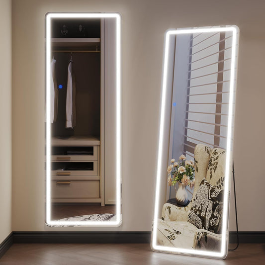Staande Spiegel Grote – Lange Spiegel – LED Spiegel – Vloerspiegel – Passpiegel – 178 x 65 cm – Ingebouwde LED Verlichting Met 3 Lichtstanden – Veilig Onbreekbaar Zilverglas
