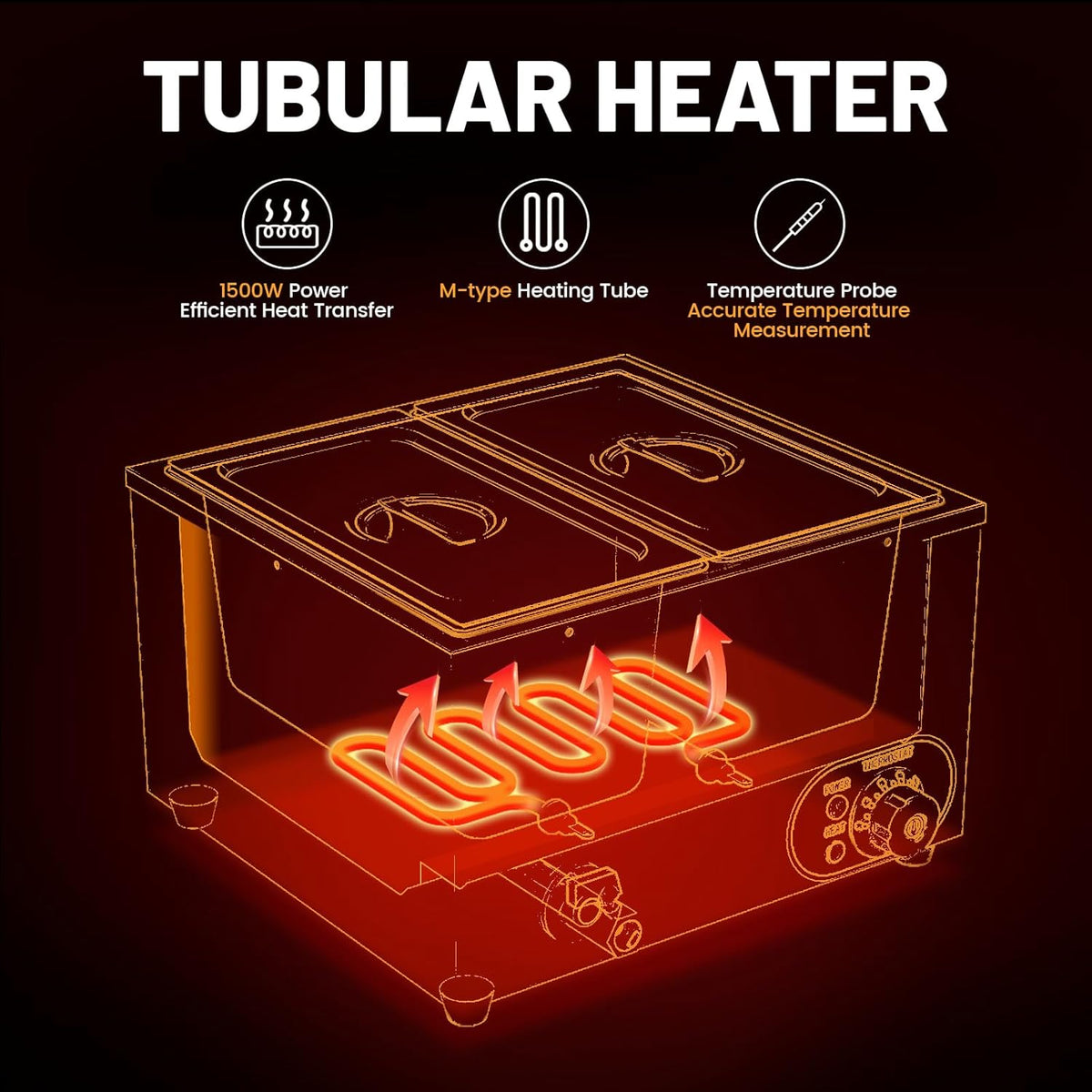Bain Marie elektrische voedselwarmer, professioneel, roestvrij staal, 2 x 1/3 GN containers met deksel, temperatuur verstelbaar 30 °C - 85 °C, voor restaurants Les Cantine