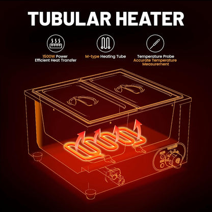 Bain Marie elektrische voedselwarmer, professioneel, roestvrij staal, 2 x 1/3 GN containers met deksel, temperatuur verstelbaar 30 °C - 85 °C, voor restaurants Les Cantine