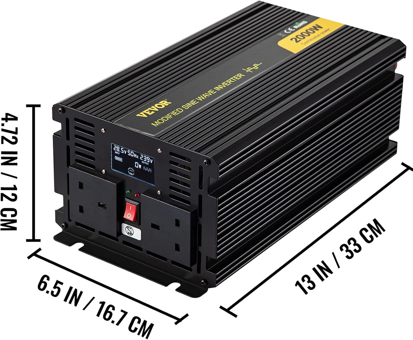 VEVOR Zuivere Sinusomvormer 2000W Digitale Auto-Omvormer 24V Gemodificeerde Sinus Omvormer Ideaal Voor Een Cadeau Mobiele Telefoon Laptop Elektrisch Licht Digitale Camera Borstkolf TV Magnetron Enz