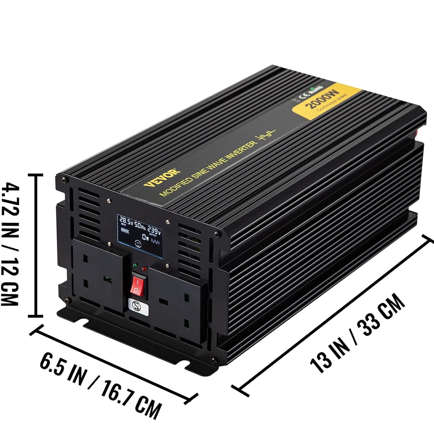 VEVOR Omvormer sinusgolf, gemodificeerde spanning van 24 V DC naar 240 V AC, gemodificeerde transformator, vermogen 2000 W naar 4000 W, omvormer met lcd-display, lcd-afstandsbediening