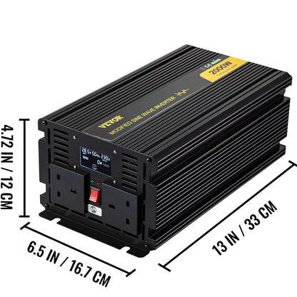 VEVOR Omvormer sinusgolf, gemodificeerde spanning van 24 V DC naar 240 V AC, gemodificeerde transformator, vermogen 2000 W naar 4000 W, omvormer met lcd-display, lcd-afstandsbediening