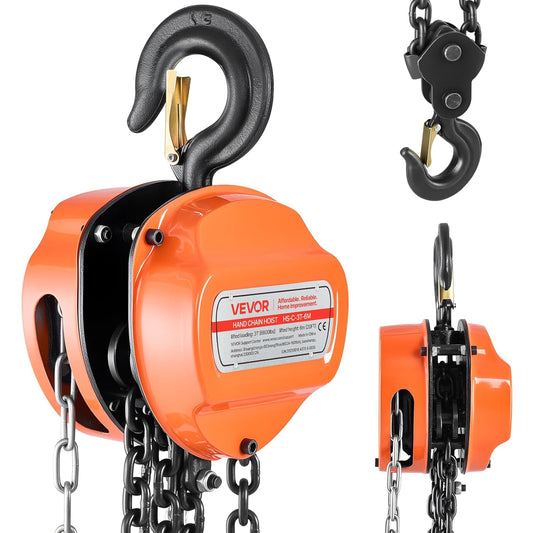 VEVOR Manual Drawstring, Capacity 3 T, with Galvanized Chain G80, Lift Height 6 m, Pulley with Pulley for Cars in Warehouse, Orange