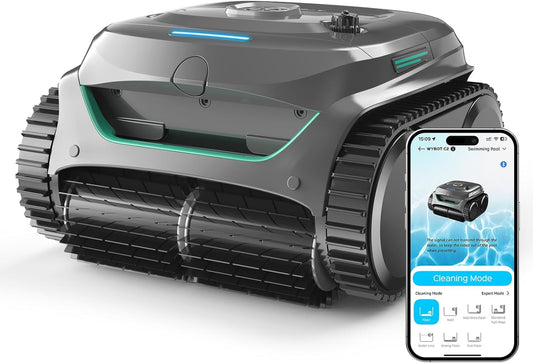 WYBOT C2 Zwembadrobot met accu voor inbouwzwembaden tot 150 m², dubbele filtratie, 3-voudige motor, sterke zuigkracht, wandklimmen en waterlijn, 180 minuten, app (grijs-groen, grijs)