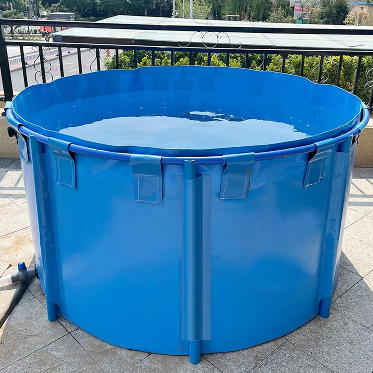 Zwembad boven de grond, canvas visvijver circulair verdikking zwembad grote opvouwbare duurzame plastic vijver met beugel voor koi cultuur landbouw irrigatie, tape frame 1350L (1,5 x 0,8 m)