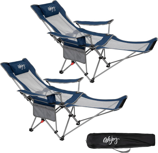 #WEJOY 2-in-1 campingstoel, opvouwbaar, strandstoel met verstelbare rugleuning en voetensteun, relaxstoel, ligstoel met bekerhouder, ligstoel voor outdoor camping