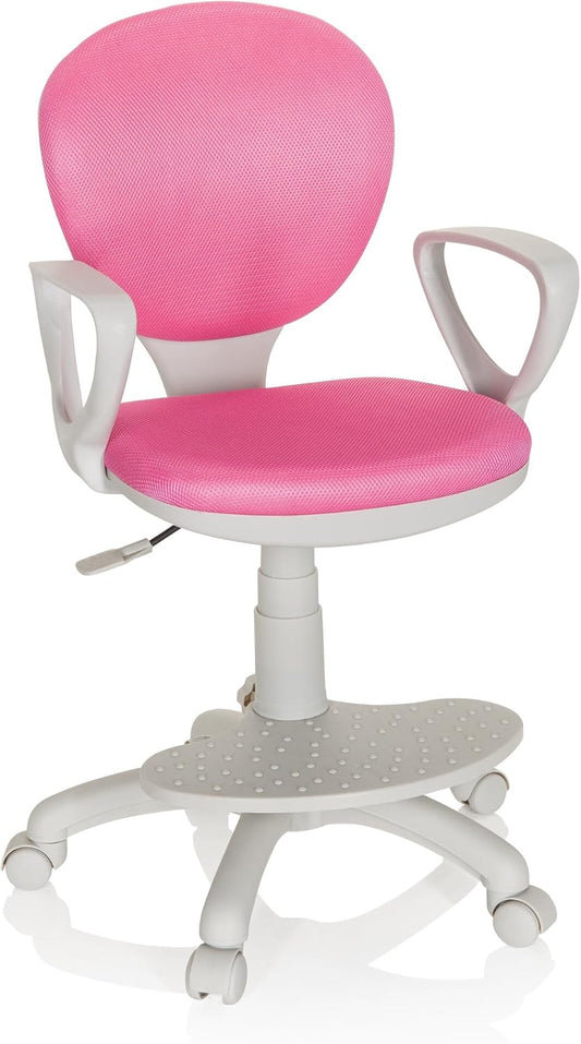 hjh OFFICE 671012 kinderdraaistoel Kid Colour G1 stof roze/grijs bureaustoel kinderen, voetsteun en zitting in hoogte verstelbaar