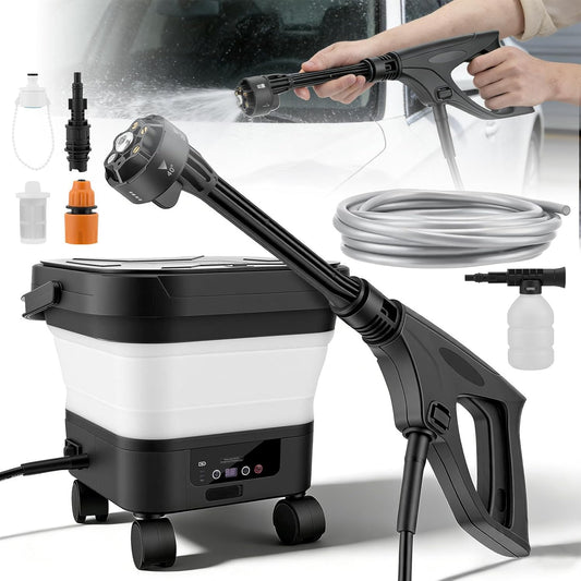 Hogedrukreiniger met waterreservoir, 13 liter, accu-drukreinigerpistool, mobiele outdoor reiniger, drukreiniger, opvouwbaar, oplaadbaar, 6-in-1 multifunctioneel mondstuk, accu-drukreiniger voor