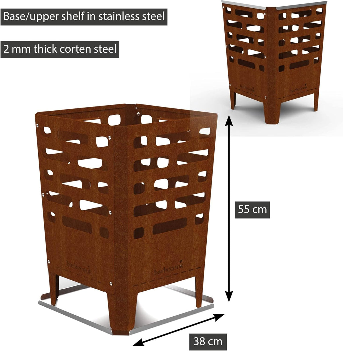 Barbecook vuurkorf Jill uit cortenstaal, vuurkorf buiten, 38x38x55cm