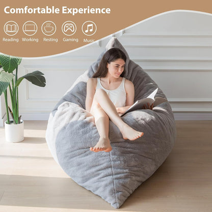 MAXYOYO Huge Bean Bag Bed, Square Bean Bag Chair, Large Sofa with Plush Cover and Fluffy Filling for Adults Couples Guests (Grey, 135x190cm)