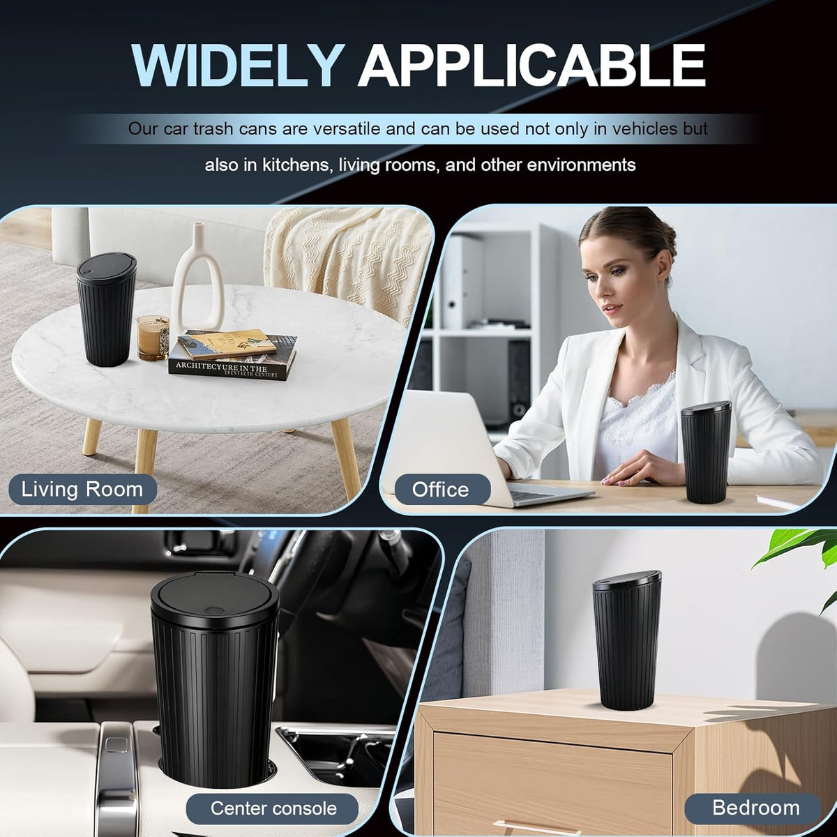 Pack of 2 Car Bin with Lid, Portable Car Waste Bin, Mini Trash Bin, Waterproof and Odour-Inhibiting, Practical Car Waste Bin with 5 Rolls Trash Bags for Car, Home, Office, Bedroom - QUORE