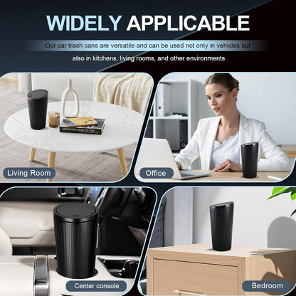 Pack of 2 Car Bin with Lid, Portable Car Waste Bin, Mini Trash Bin, Waterproof and Odour-Inhibiting, Practical Car Waste Bin with 5 Rolls Trash Bags for Car, Home, Office, Bedroom - QUORE