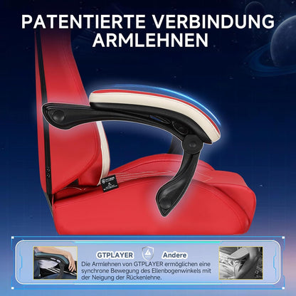 GTPLAYER Ergonomic Faux Leather Gaming Chair with Lumbar Support Computer Chair with Extended Backrest, Supports up to 150 kg, Red - QUORE