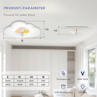 Plafondventilator met verlichting Dimbaar Wolke Ventilator Plafondlamp Houten LED Plafondventilator met afstandsbediening 52W 6 Wind Modern plafondventilatorlicht voor woonkamer slaapkamer,60CM