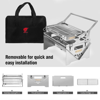 Barbecuegrill, draagbare barbecuegrill voor buiten, roestvrijstalen houtskoolgrill, opvouwbare BBQ-roker voor picknick, tuin, terras, camping, reizen, wandelen