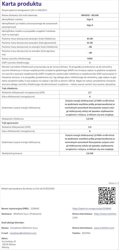 Vigo 9 Draagbare airconditioner, 9000 BTU, met warmtepomp en luchtontvochtiger, R290-gas, geavanceerde functies, draadloze lcd-afstandsbediening, programmeerbare timer en wielen, 63 dB