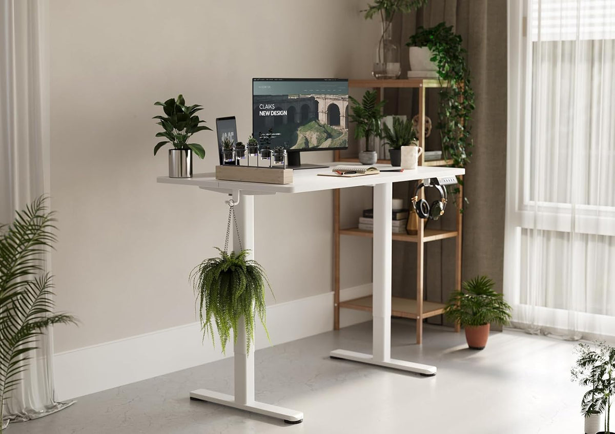 Claiks Electric Sit-Stand Desk - 100 x 61cm Height Adjustable Home Office Desk with Split Board - White Frame/White Sheet, P1.01.001 - QUORE