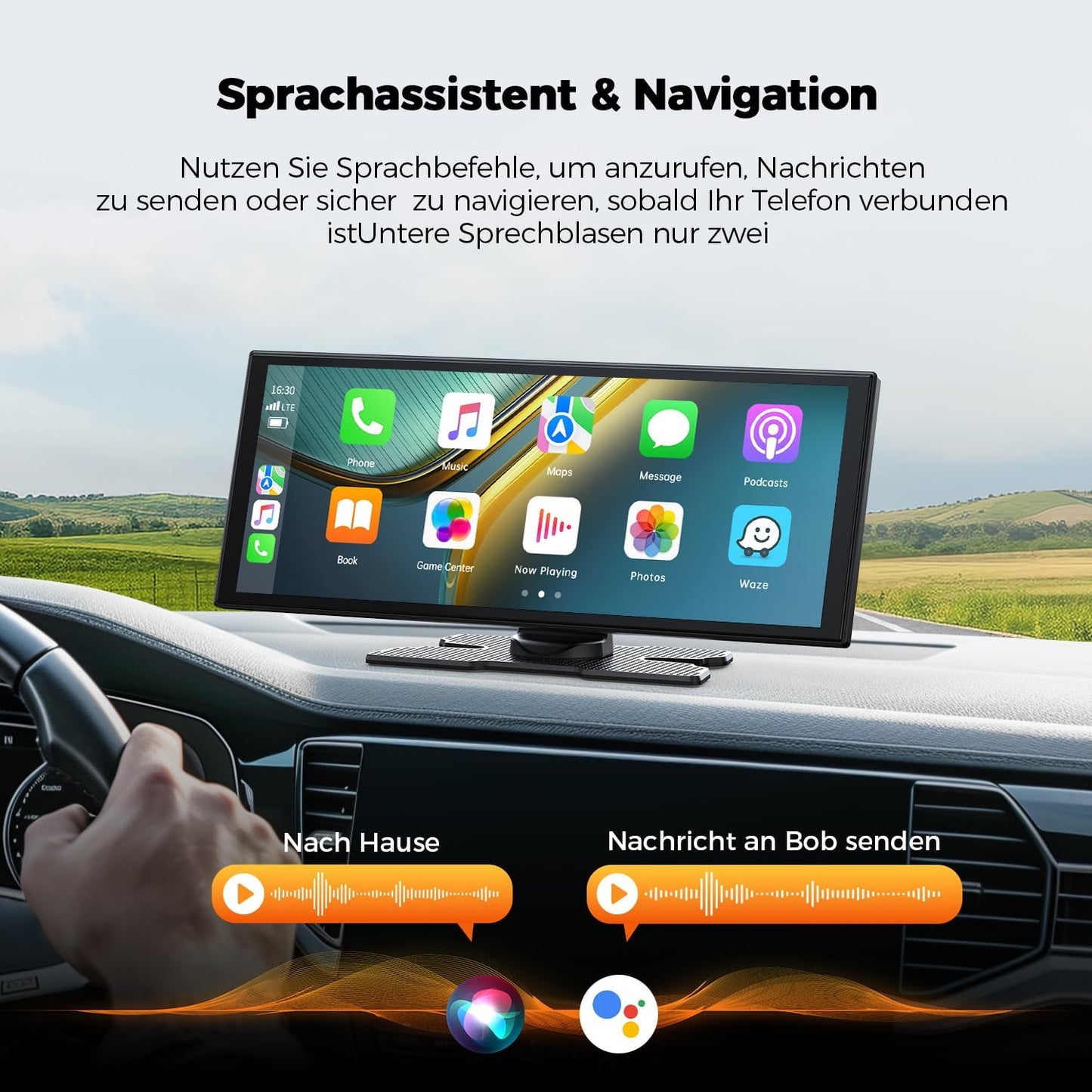 10,25" Draadloos Carplay-scherm Voor Auto Met 2,5K + 1080P Dashcam En Achteruitrijcamera Ondersteunt AppIe Carplay En Android Auto Draagbare Carplay Spraakassistent Mirrorlink Navigatie Bluetooth AUX
