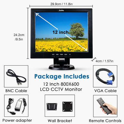 JaiHo Monitor 12 inch LCD-scherm 4:3 800x600 Beveiligingsscherm Monitor met HDMI VGA BNC AV, Mini HDMI-scherm voor Video Securite Camera Systeem PC Raspberry Pi Computer