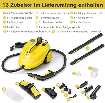 FANTASK 2000 W stoomreiniger incl. 13 accessoires, stoomdruk: max. 5 bar, temperatuur: tot 160 °C, oppervlaktevermogen: 108 m², tank: 1,8 l, opwarmtijd: 8 min