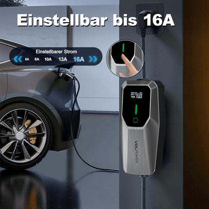 Elektrische autooplader, 11 kW EV oplader type 2, kabel type 2 Schuko, instelbare stroom [3-fase] [6-16 A], oplaadkabel 5 m, IP65 waterdicht, instelbare oplaadtijd [30 min-5 uur]