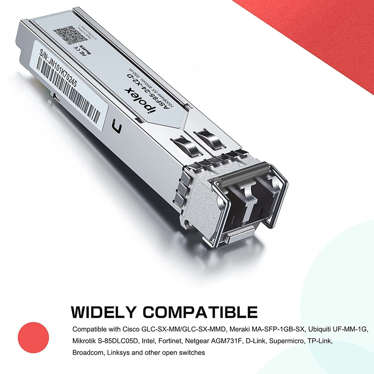 ipolex Gigabit SX Multimode SFP LC Zendontvanger, 1000BASE-SX SFP Module voor Cisco GLC-SX-MMD, Meraki MA-SFP-1GB-SX, Ubiquiti uf-MM-1G, Mikrotik s-85DLC05D, Netgear AGM731F, 850nm MMF, 10Pack