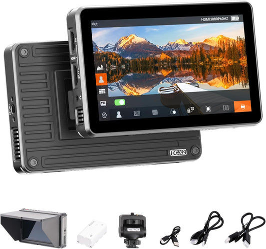 VILTROX DC-X2 Camera Field Monitor 2000 Nits Hoge Helderheid Touchscreen 6 Inch DSLR Camera Monitor met 1920x1080 IPS 4K HDMI Loop in/Out 3D LUTs Waveform Video Peaking Focus Assist Batterij,Zonnekap