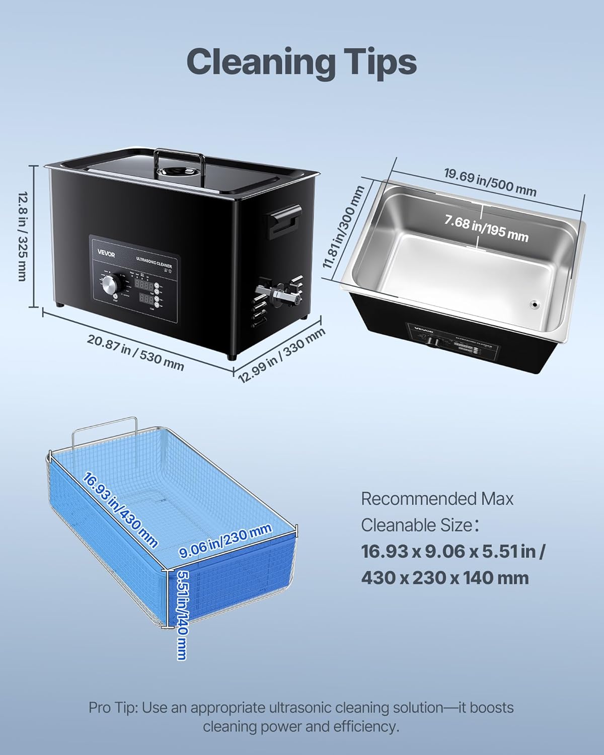 VEVOR Ultrasonic Cleaner, Professional Ultrasonic Cleaning Device with Rotary Knob Control, 30 Litres, Cleaning Device with Basket and Cleaning Ball, Ultrasonic Device for Watches, Shavers