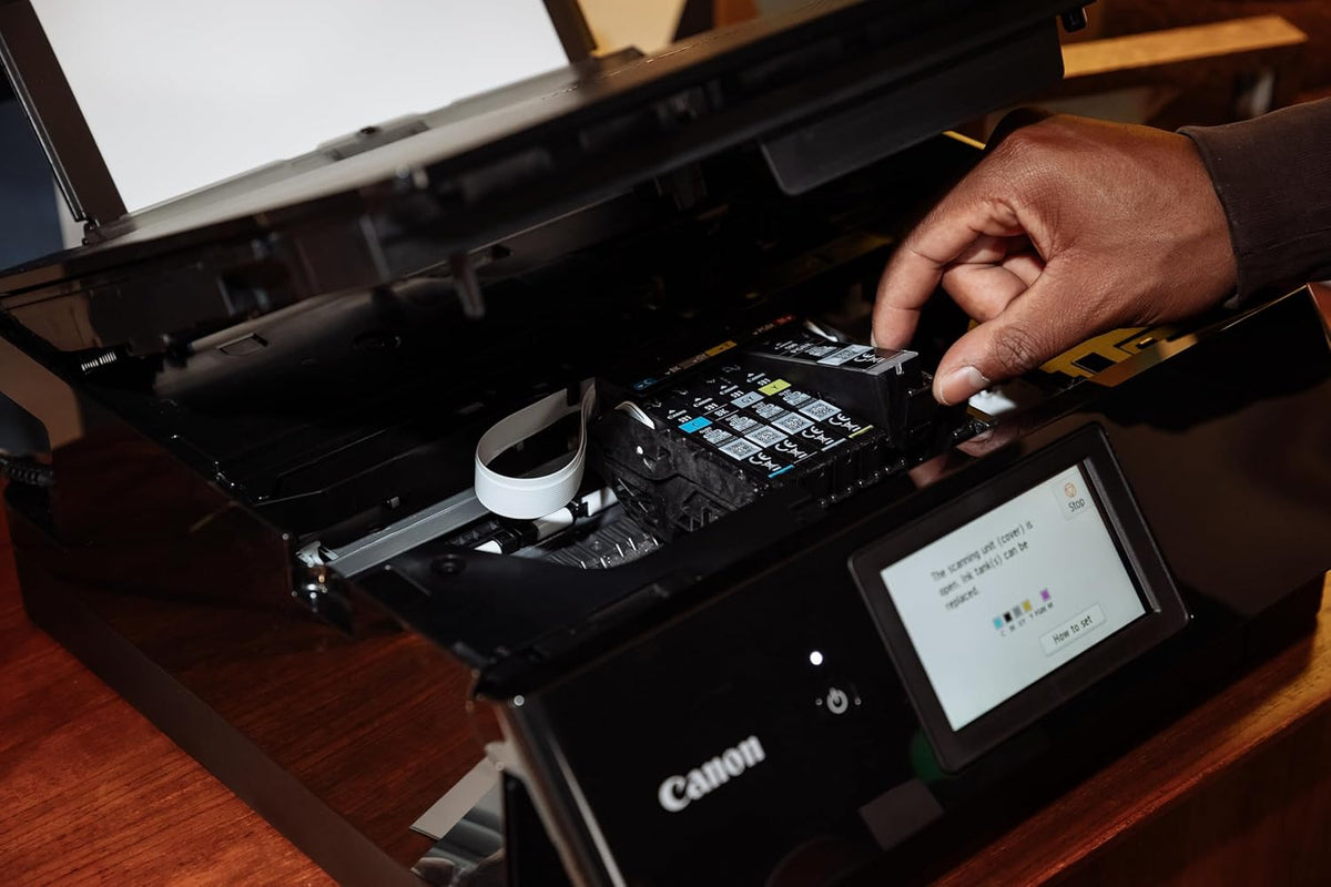 IC-Office TS8750 3-in-1 Multifunctional Inkjet Printer (Print, Copy, Scan, SD Card, Duplex, WLAN, AirPrint) Black + 24 XXL Ink Cartridges - QUORE