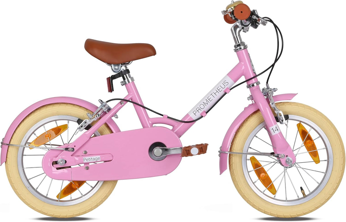 PROMETHEUS BICYCLES Retro kinderfiets vanaf 4 jaar - Meisjesfiets 14 inch kinderfiets meisjesfiets kinderen PETITAGE in roze