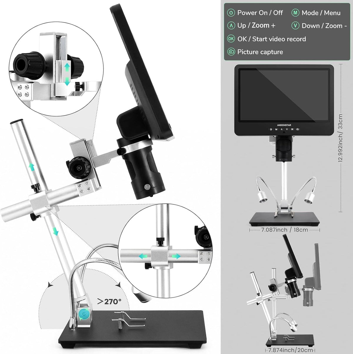 Digitale Microscoop – Soldeermicroscoop – Biologische Microscoop – Muntmicroscoop – HDMI Microscoop – 3 Verwisselbare Lenzen – UHD 2160P Video-opname