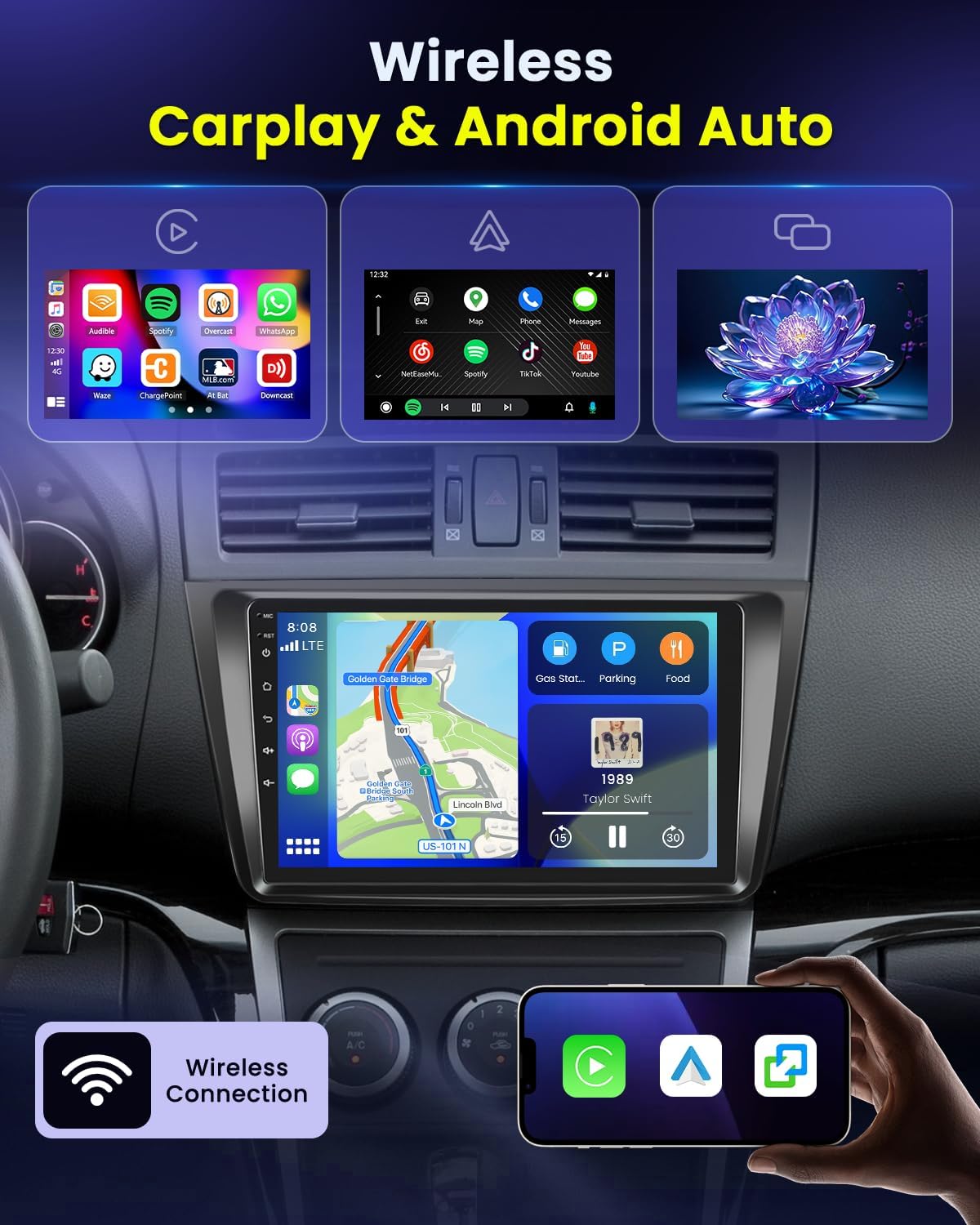 Hikity autoradio Android 15 met Wireless CarPlay en dashcam voor Mazda 6 (2007-2012), 9 inch RDS GPS-stereo met WiFi, SWC Mirror Link + Canbus