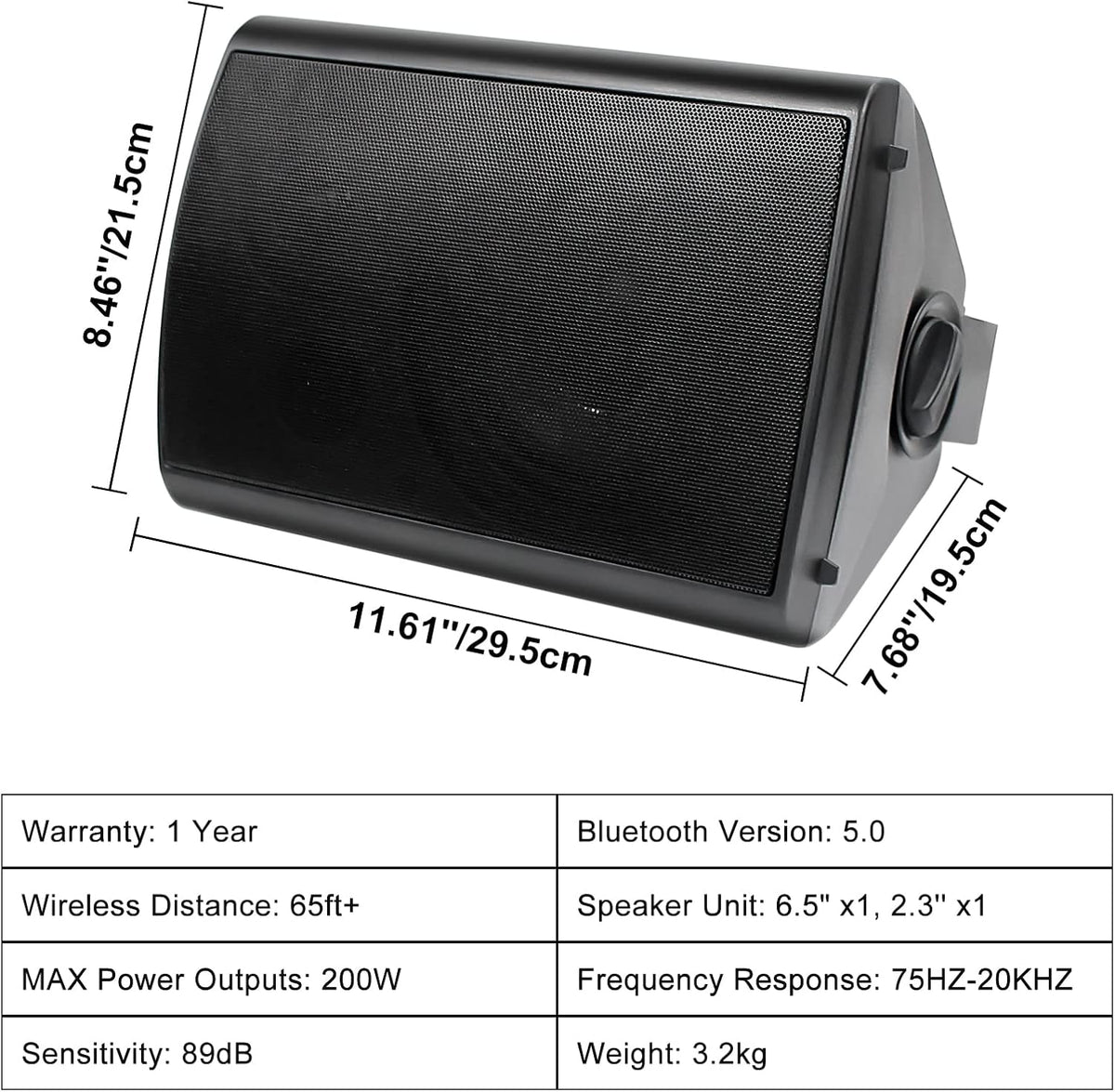 Herdio 6,5 inch Bluetooth buitenluidsprekers – luidspreker 800 W – buitenluidspreker met bron stereo versterkerbox, ideaal voor terras, tuin, veranda (4 zwart)