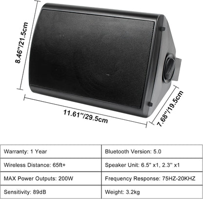 Herdio 6,5 inch Bluetooth buitenluidsprekers – luidspreker 800 W – buitenluidspreker met bron stereo versterkerbox, ideaal voor terras, tuin, veranda (4 zwart)