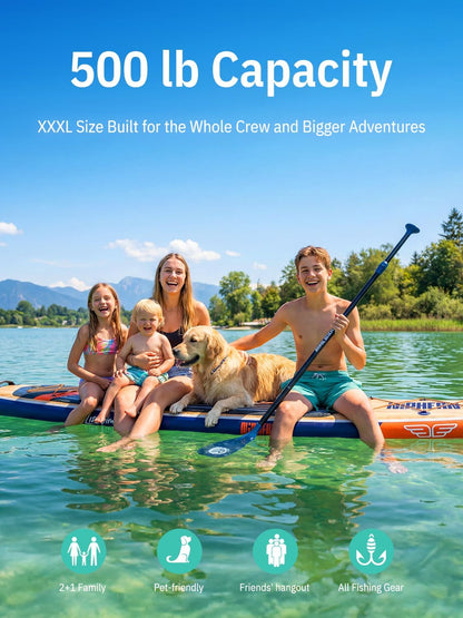 Niphean Opblaasbaar paddleboard (extra groot), SUP voor 2+1 personen/familie, stand-up paddleboard met (Beginner-vriendelijk) evenwichtige vleugel, waterdicht telefoonzakje, paddleboard voor