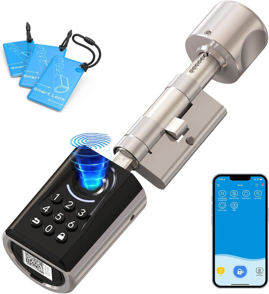 WELOCK ToucA51 Deurslot, vingerafdruk, pascode, vingerafdrukslot, voor huisdeur, met RFID-kaart-app, elektronische cijfercode, deurslot, verstelbare sluitcilinder voor 30-70 mm deur