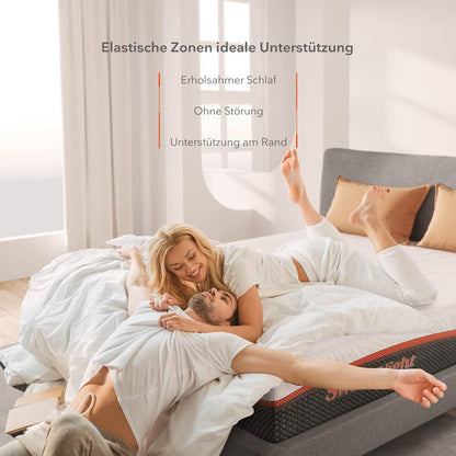 Sweetnight Izer Matras, 140 x 200 cm, hoogte 20 cm, 7-zone veermatras, hardheid H3, 140 x 200 cm, met gel geheugenschuim, Öko-Tex gecertificeerd pocketveringmatras