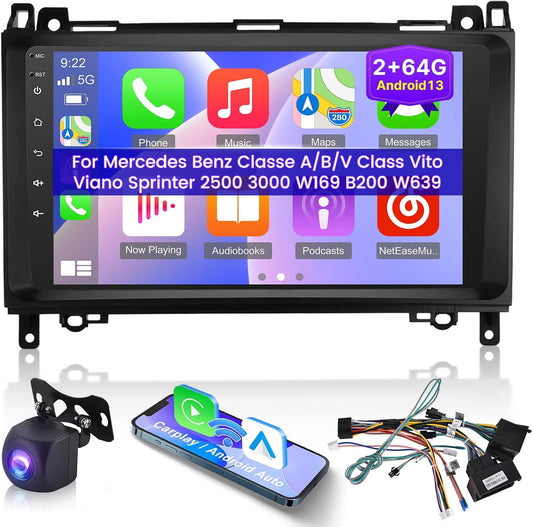 [2+64G] Android 13 Car Stereo für Mercedes Benz Sprinter W906 W245 W169 W639 B200 Viano Vito 2006-2011 mit Drahtlos Carplay & Android Car - 9 Zoll Touch Screen Car Radio mit DSP SWC+ Rückfahrkamera - QUORE