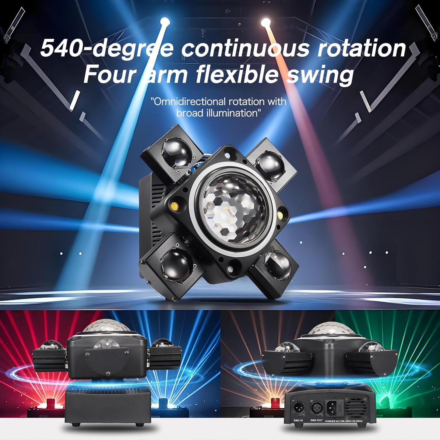 Disco Light Party Light, Moving Head XJG-102, LED RGB DJ Projector Muziek Gecontroleerde DJ Disco Lichten, DMX-effect Spotlight, voor KTV-reünie Bruiloft Verjaardag Halloween
